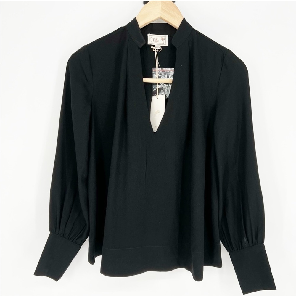 NWT Mille Resort & Travel‎ Black Long sleeve Blouse Top